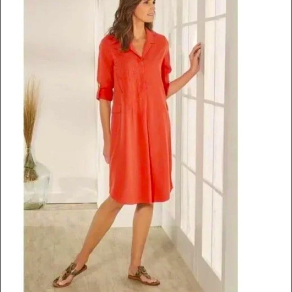 Soft Surroundings Tencel Weekender Relaxed Fit Shirt‎ Dress Coral NWT XS